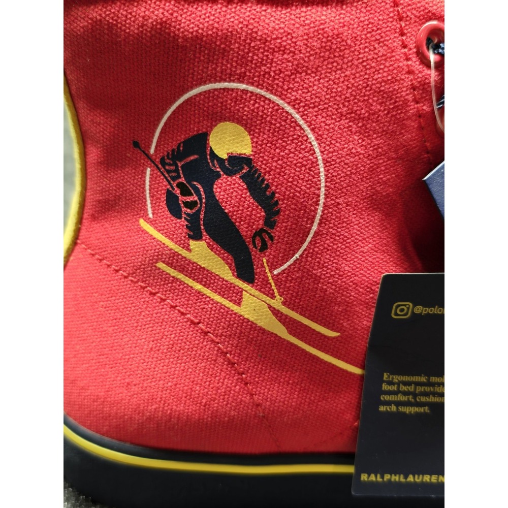 New Polo Ralph Lauren Solomon Downhill Ski Patch Canvas Sneakers‎ Mens 9.5 Red - Picture 2 of 12